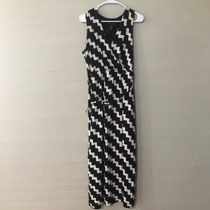 Black Label by Chico's Zig Zag Belted Sleeveless Wrap Maxi Dress SZ 2